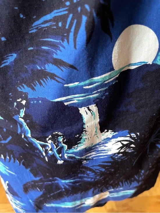 Rare Vtg 1950s Alfred Shaheen blue Hawaii island scene sweetheart wrap dress XS - Picture 8 of 16